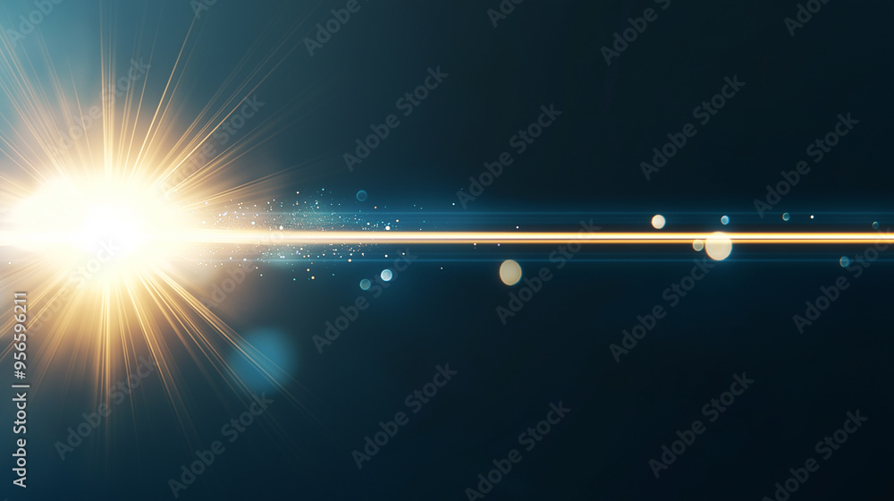 Poster beautiful blue lens flare effect overlay texture with bokeh effect and anamorphic light streak in fr