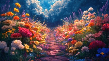 Vibrant Flower Path: A Colorful Garden Paradise