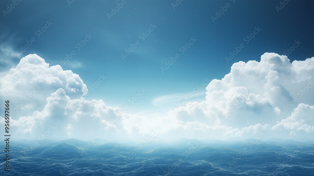 Poster blue fractal clouds on edge abstract sci-fi background