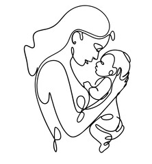Vector mother and baby. Continuous line minimalist drawing illustration . Simple, hand-drawn outline, symbolizing love, care, and motherhood. perfect for logos, invitations, and designs.