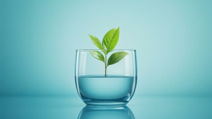 Green Plant Sprouting in a Glass of Water - A Symbol of Growth and Renewal