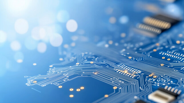 circuit board electronic or electrical line on blue engineering technology concept vector panorama background