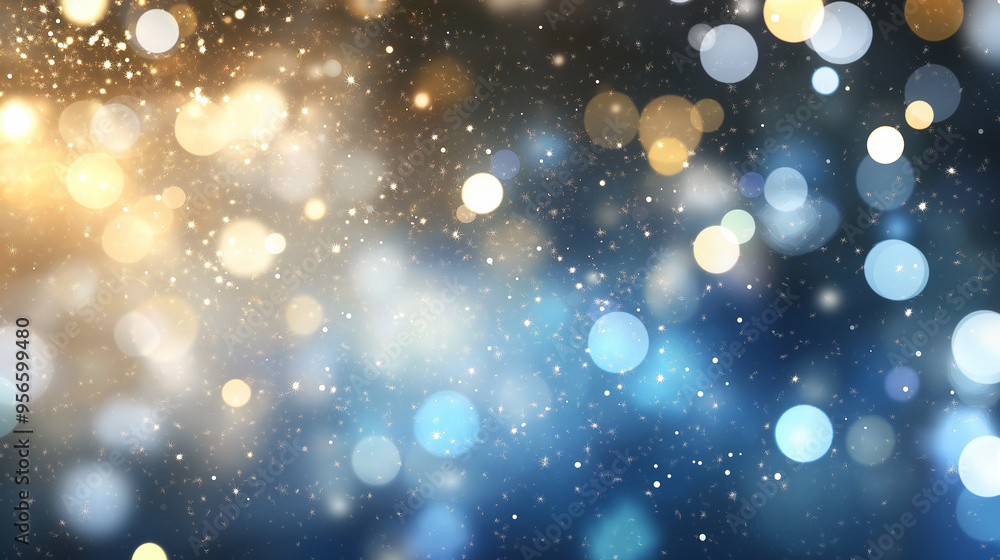 Poster cloud of multicolored particles in the air like sparkles on a dark background with depth of field. b