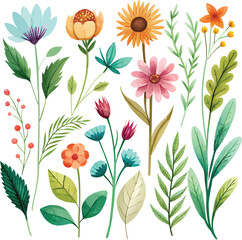 floral watercolor seamless pattern,Beautiful watercolor vector floral pattern design,Set watercolor elements,Set watercolor wild flowers,Botanic garden elements,Floral watercolor set, vector,svg