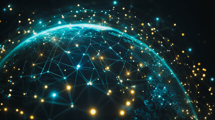 Obraz premium background network points Earth's surface wave background Abstract digital wave background information technology background The background is the background. gradient wave digital wave ban