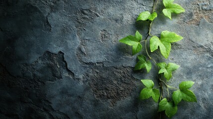 Green Ivy Vine Climbing on a Rough Stone Wall