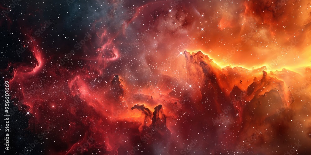 Wall mural abstract red orange space nebula