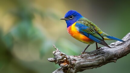 Obraz premium A vibrantly colored bird perches on a tree branch.