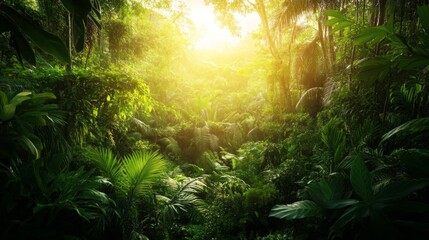Obraz premium Vibrant Forest Ecosystem, a thriving landscape filled with diverse plants and animals, representing the harmony of nature and the importance of ecological sustainability
