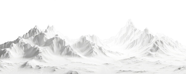white snowy mountains landscape isolated on white or transparent png