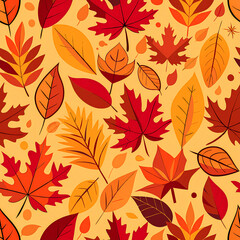 A beautiful, seamless pattern of various autumn leaves.
