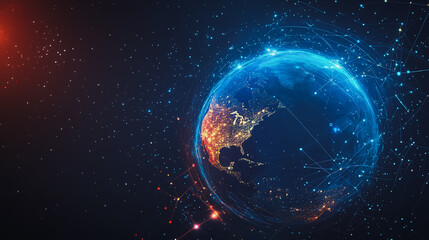 Obraz premium background network points Earth's surface wave background Abstract digital wave background information technology background The background is the background. gradient wave digital wave ban