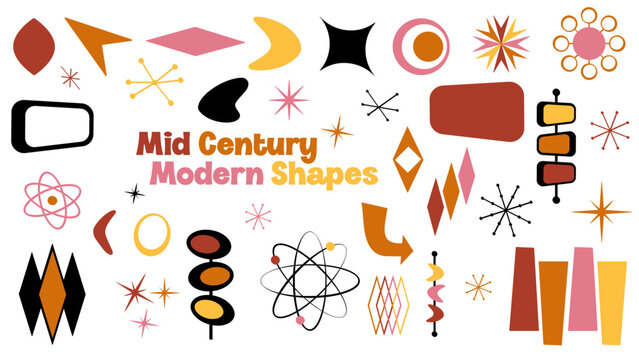 Mid century modern shapes, Atomic Design, retro shapes set.