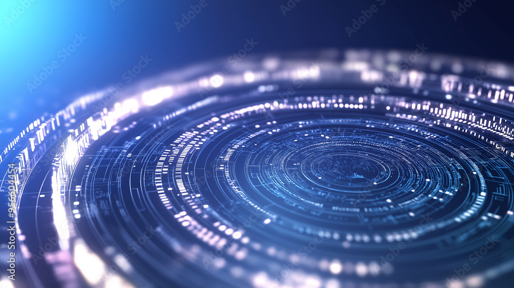 Poster digital glowing hud circles with sparkling energy flash into cyberspace. futuristic sci-fi elements 