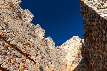 Fortress walls are under deep blue sky. Alanya Kale, Turkey