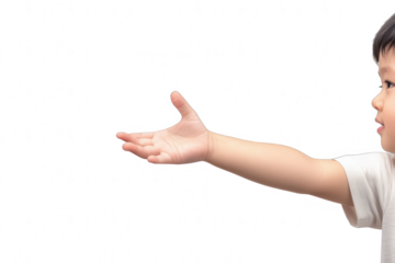Asian Toddler Reaching Out Hand Gesture on Transparent Background for Parenting and Childcare Concepts