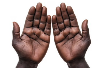 Close-Up of African American Hands in Prayer Gesture on Transparent Background - Symbolizing Spirituality, Faith, and Cultural Diversity