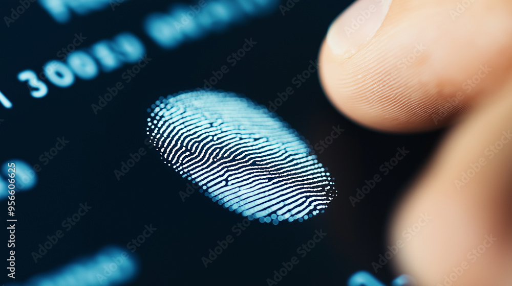 Poster fingerprint security scanning on digital interface. biometric prints