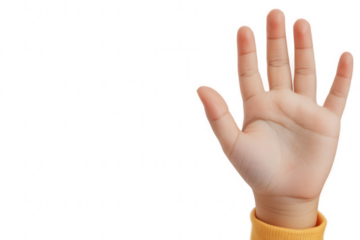 Child's Hand Raised in Greeting on Transparent Background for Educational and Social Campaigns