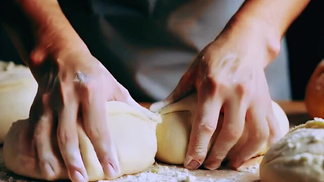 A baker shaping loaves of bread into perfect rounds