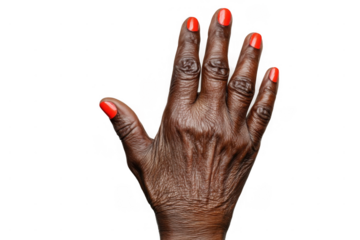 Elderly African Hand with Red Manicure on Transparent Background for Healthcare and Beauty Concepts