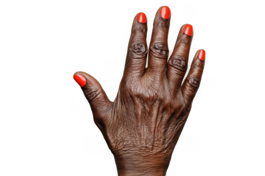 Elderly African Hand with Red Manicure on Transparent Background for Healthcare and Beauty Concepts