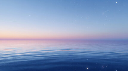 Obraz premium A calm sea under a twilight sky, the first stars appearing as the last light of day fades, reflecting on the smooth water