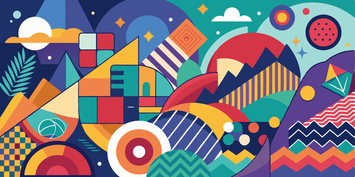 Abstract Geometric Pattern with Colorful Shapes and Patterns