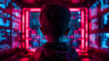 Obraz premium Child Using Artificial Intelligence Virtual Scr