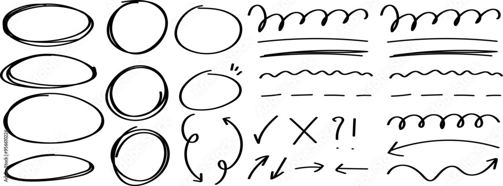Aufkleber marker lines isolated on transparent background. set of different doodle, underline, arrows. hand dr