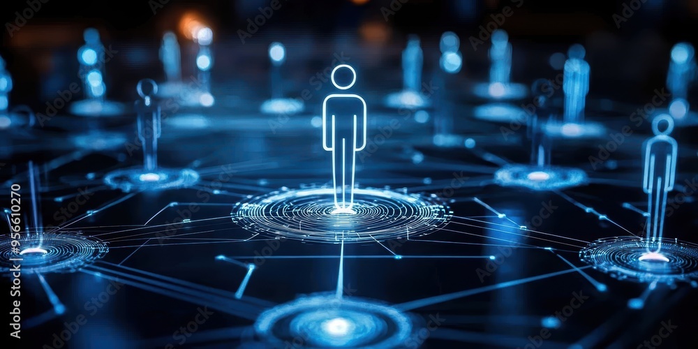 Aufkleber a digital representation of a connected network with glowing figures, symbolizing communication and 