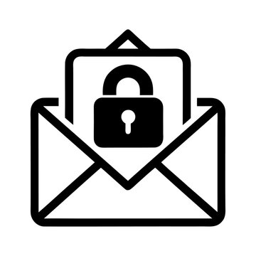 recommend clip art: Outline style silhouette email with lock icon illustration for security connection