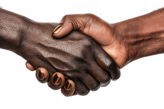 Close-Up of Two African Hands Shaking on Transparent Background for Business Partnership Concept
