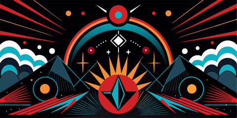 Abstract Geometric Artwork with Red, Orange, and Blue Colors