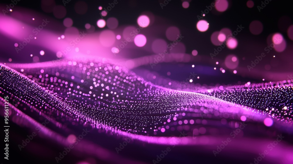 Poster abstract purple waves with sparkling lights create a vibrant and dynamic background, perfect for mod