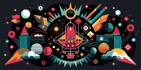 Fototapeta premium Abstract Geometric Composition with a Central Figure