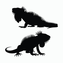 Obraz premium Iguana Silhouette Vector Set Animals Illustration Template