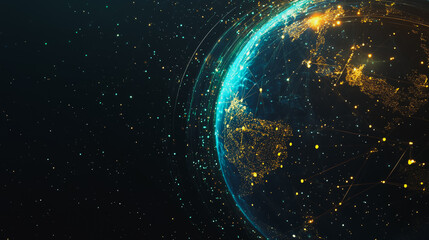 Obraz premium background network points Earth's surface wave background Abstract digital wave background information technology background The background is the background. gradient wave digital wave ban