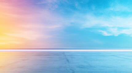 Obraz premium Futuristic Sci-Fi Abstract Blue And Purple Neon Light Shapes On Black Background And Reflective Concrete With Empty Space For Text