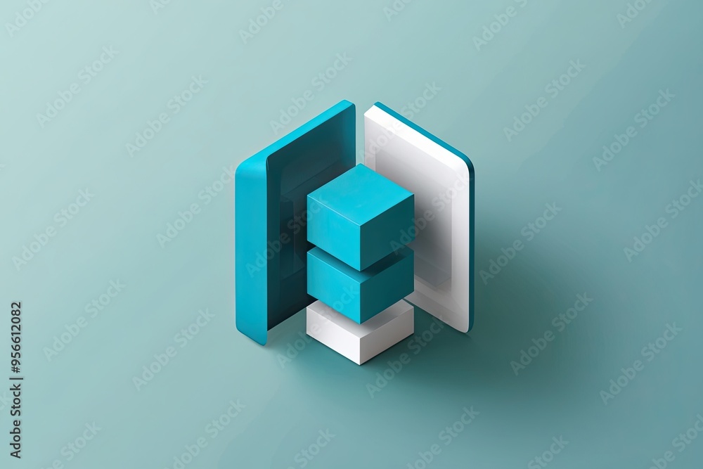 Poster bold 3d power bi application icon on calming pale cobalt background