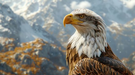 Fototapeta premium Portrait of a proud American bald eagle with piercing eyes, symbolizing freedom and power