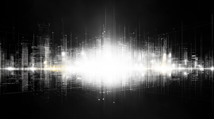 Futuristic sci-fi blueprint grid captured in black and white, with a front-facing perspective for a visually striking composition