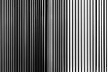 Close up view to metallic wall with vertical lines. Black and white striped gradient abstract background.