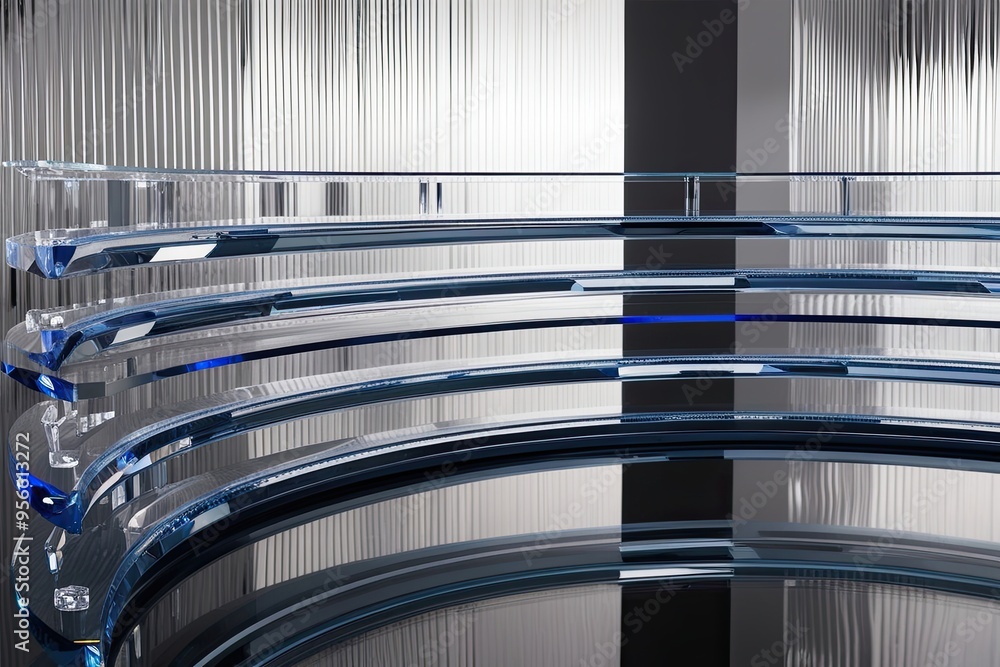 Poster abstract curved crystal layers with modern design and reflective texture backdrop