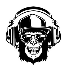 Monkey | Monkey Lifestyle | Fashion Monkey | Music Lover Ape | Zoo Animal | Wild Animal | Hipster Ape | Musician Gorilla | Original Illustration | Vector and Clipart | Cutfile and Stencil