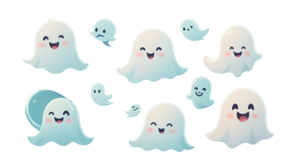 Ghost sheet cartoon icons, cute and designed for logos, on a transparent background.