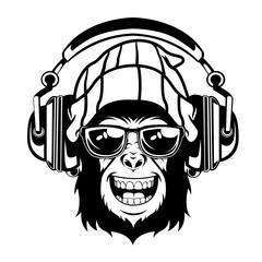 Monkey | Monkey Lifestyle | Music Lover Ape | Zoo Animal | Musician Gorilla | Jungle Life | Hipster Ape | Wildlife | Original Illustration | Vector and Clipart | Cutfile and Stencil