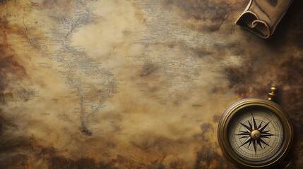 Vintage Compass and Map for Travel Navigation and Adventure Orientation
