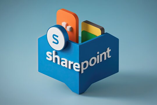 3D SharePoint Application Emblem on Soft Azure Backdrop