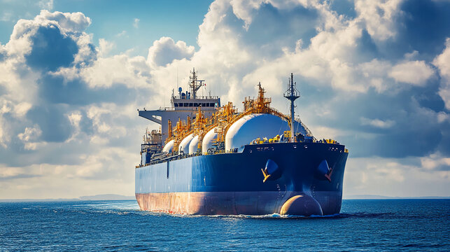Oil and gas industry. A tanker for transporting liquefied natural gas on the open ocean.